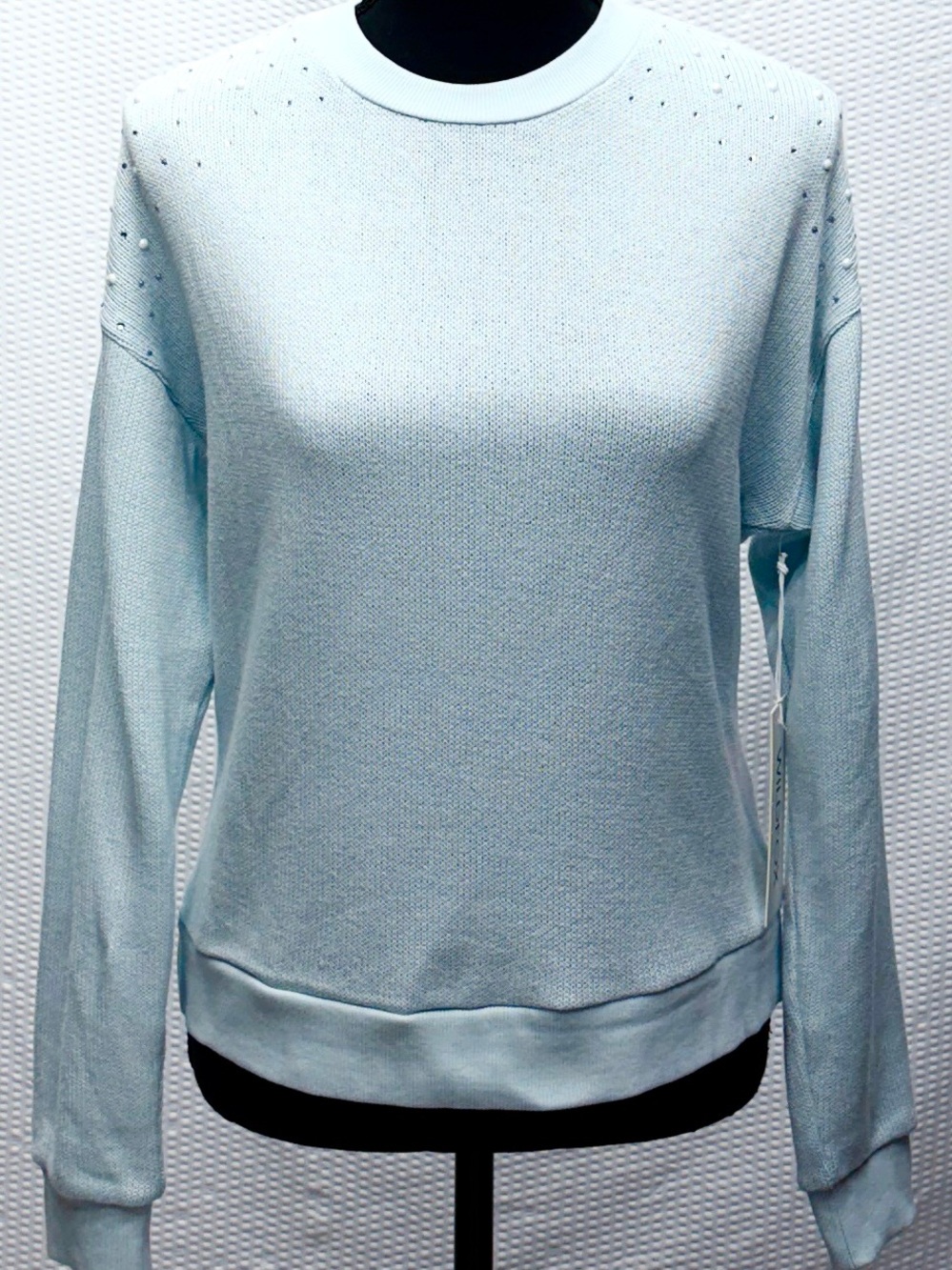 Wildfox NWT Rhinestone Pearl Beaded Sweater Women’s M Baby Blue Jewel Bailey
